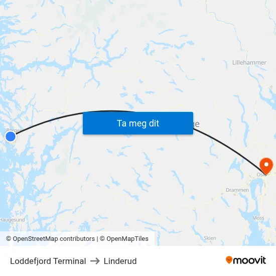 Loddefjord Terminal to Linderud map