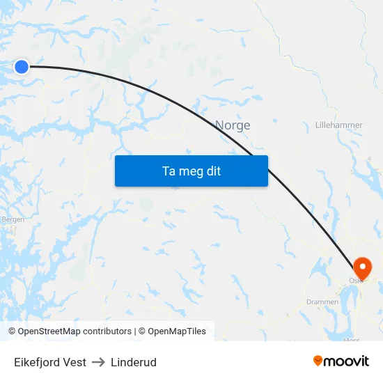 Eikefjord Vest to Linderud map