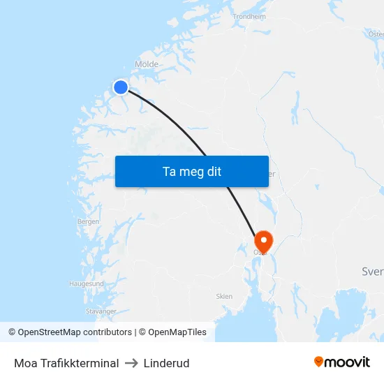 Moa Trafikkterminal to Linderud map