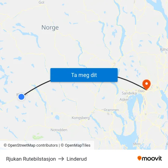 Rjukan Rutebilstasjon to Linderud map