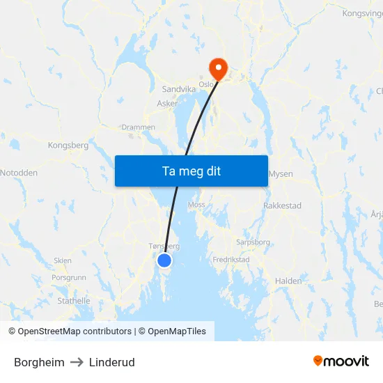 Borgheim to Linderud map