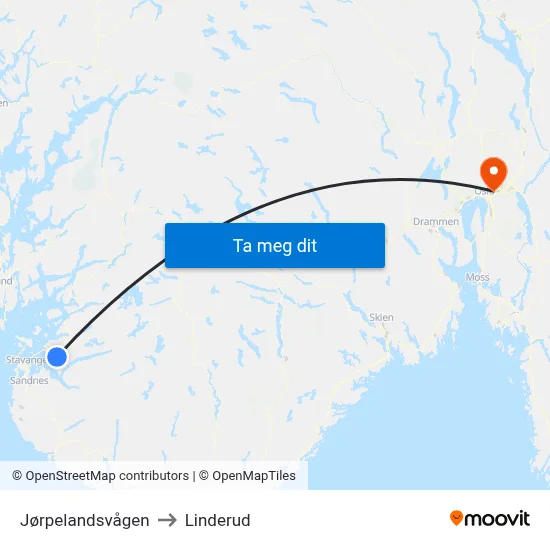 Jørpelandsvågen to Linderud map