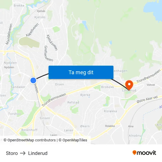 Storo to Linderud map