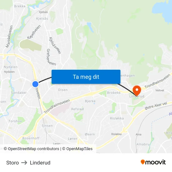 Storo to Linderud map