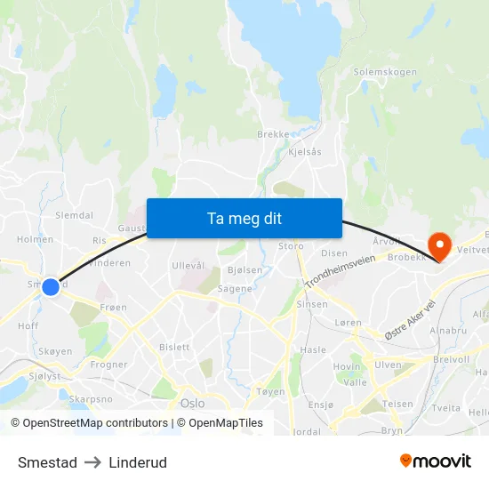 Smestad to Linderud map