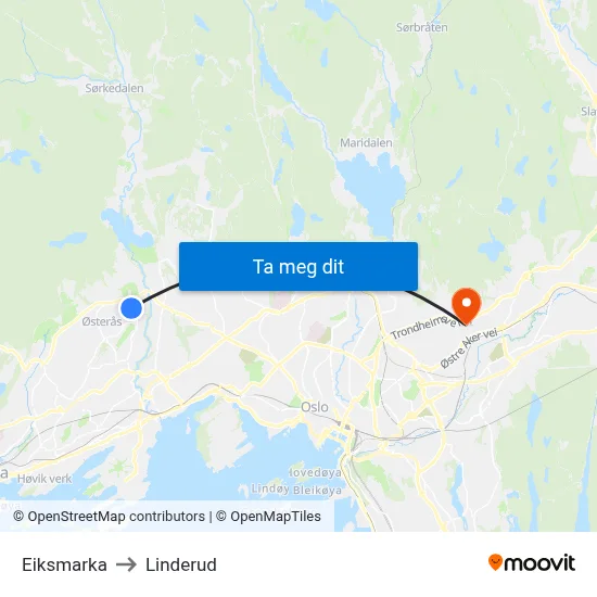 Eiksmarka to Linderud map