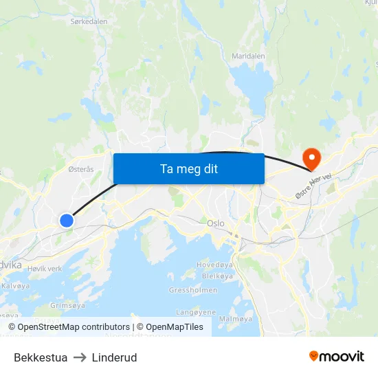 Bekkestua to Linderud map