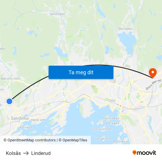 Kolsås to Linderud map