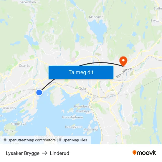 Lysaker Brygge to Linderud map