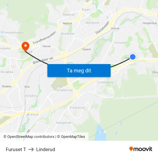 Furuset T to Linderud map