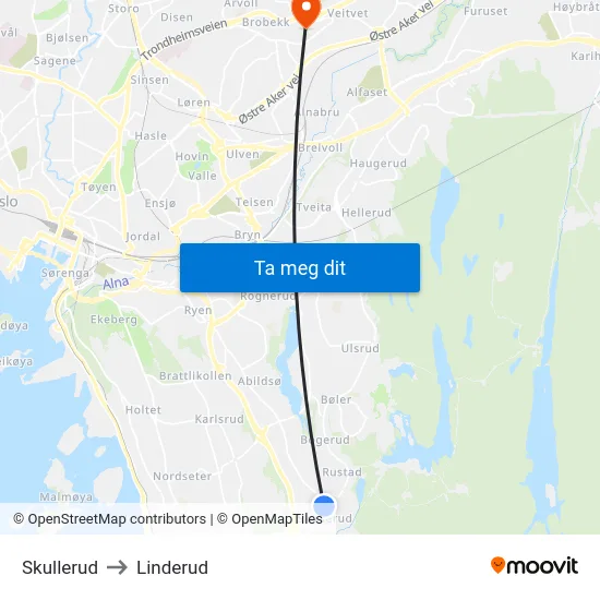 Skullerud to Linderud map