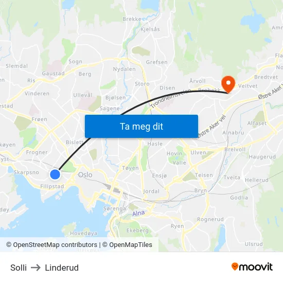 Solli to Linderud map