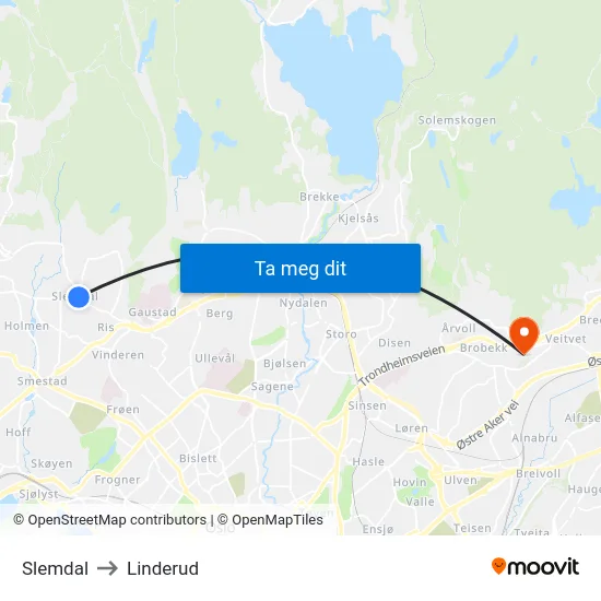 Slemdal to Linderud map