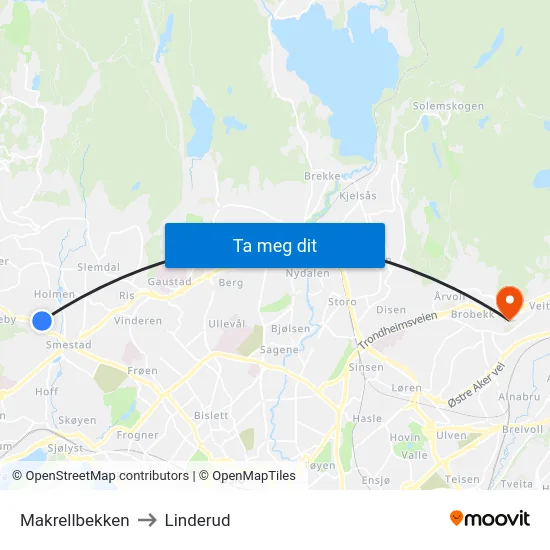 Makrellbekken to Linderud map