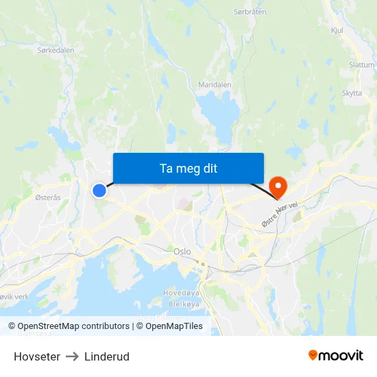 Hovseter to Linderud map