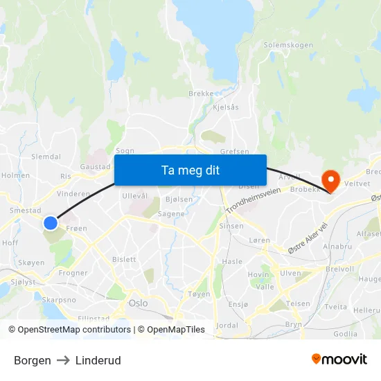 Borgen to Linderud map