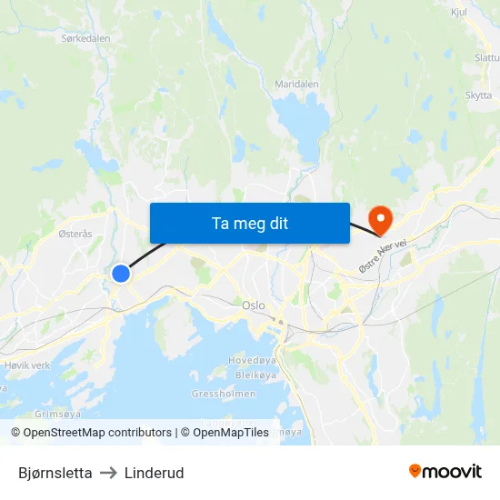 Bjørnsletta to Linderud map