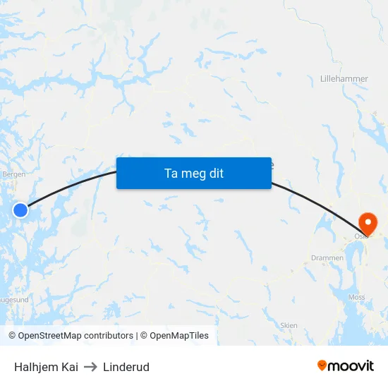 Halhjem Kai to Linderud map