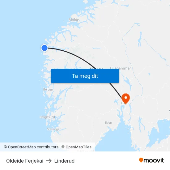 Oldeide Ferjekai to Linderud map