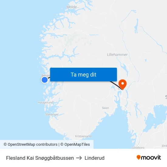 Flesland Kai Snøggbåtbussen to Linderud map