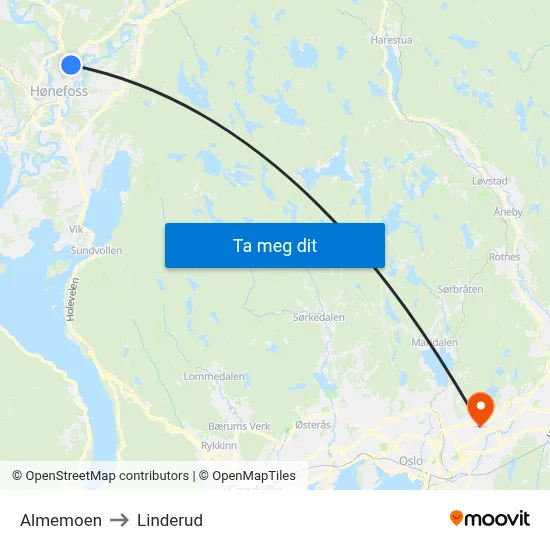 Almemoen to Linderud map