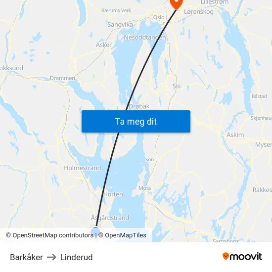 Barkåker to Linderud map