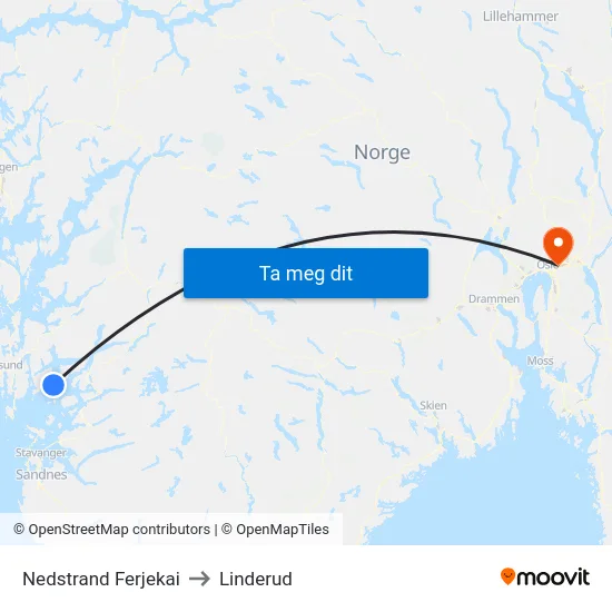 Nedstrand Ferjekai to Linderud map