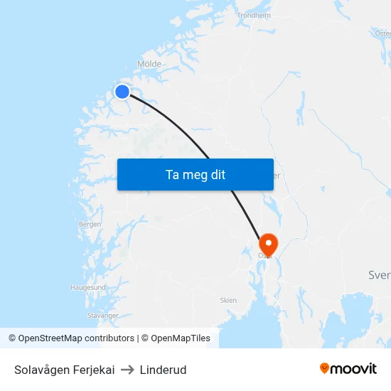Solavågen Ferjekai to Linderud map