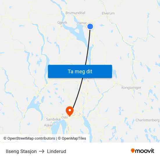 Ilseng Stasjon to Linderud map