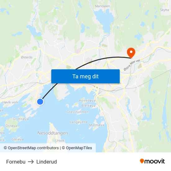 Fornebu to Linderud map