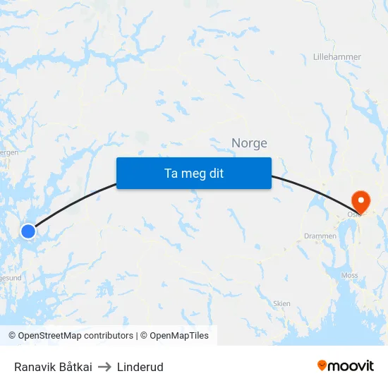 Ranavik Båtkai to Linderud map