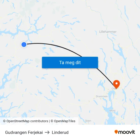 Gudvangen Ferjekai to Linderud map