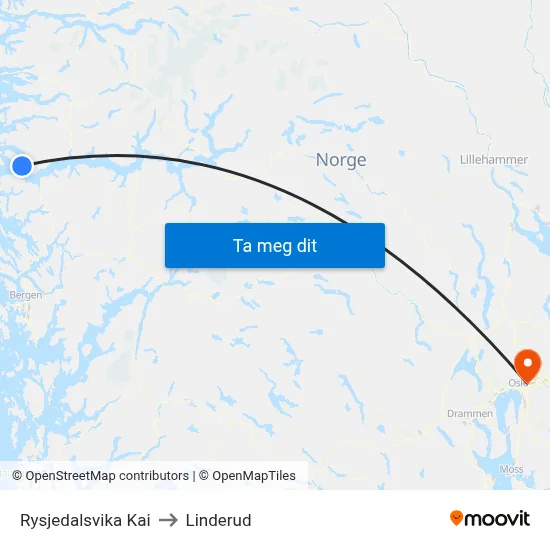 Rysjedalsvika Kai to Linderud map