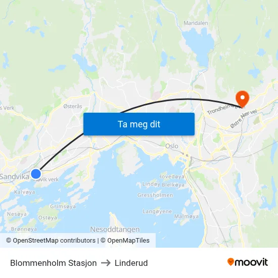 Blommenholm Stasjon to Linderud map