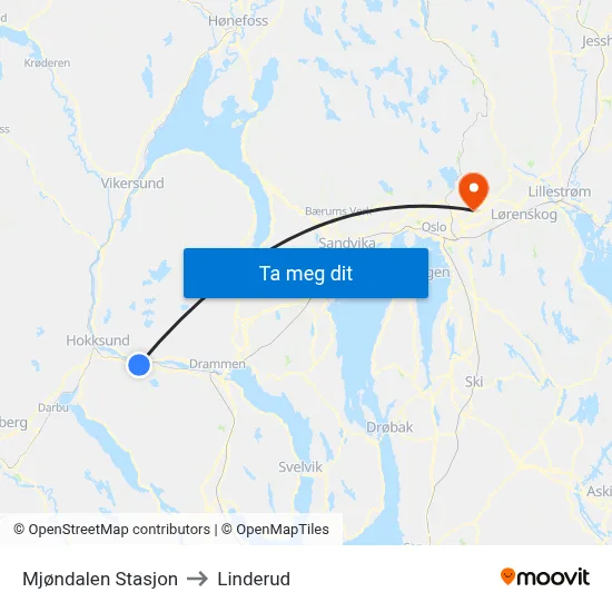 Mjøndalen Stasjon to Linderud map