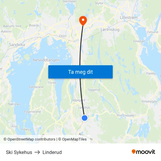 Ski Sykehus to Linderud map