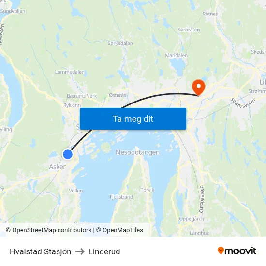 Hvalstad Stasjon to Linderud map