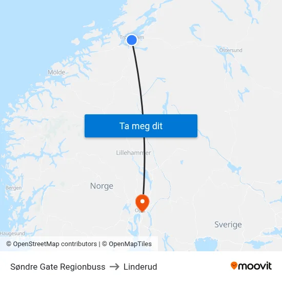 Søndre Gate Regionbuss to Linderud map