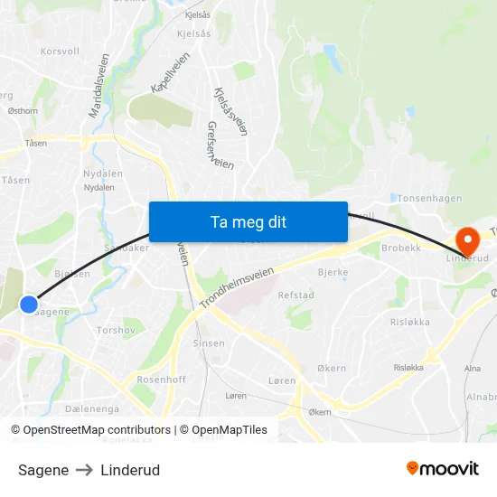 Sagene to Linderud map