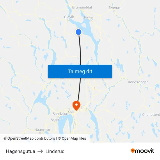 Hagensgutua to Linderud map