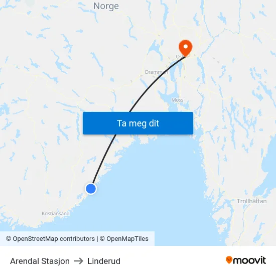 Arendal Stasjon to Linderud map