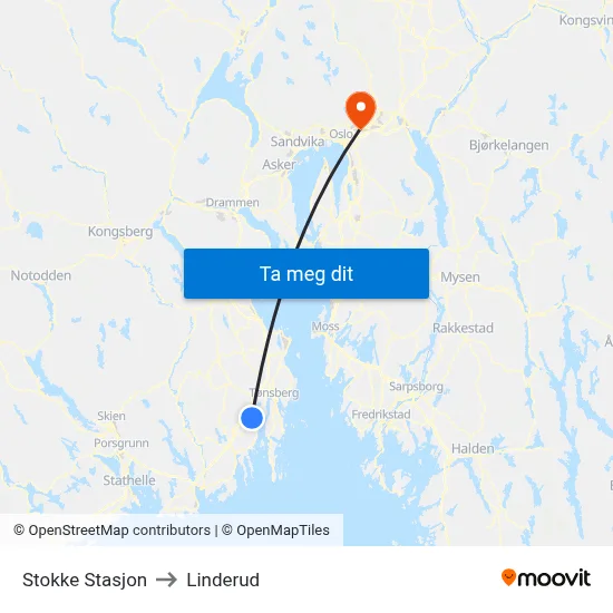 Stokke Stasjon to Linderud map