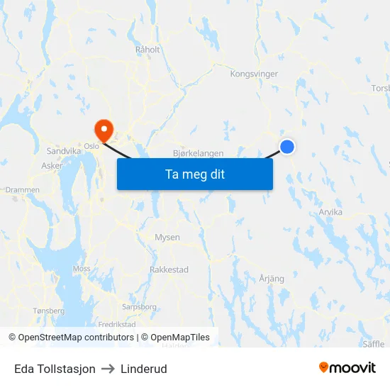 Eda Tollstasjon to Linderud map