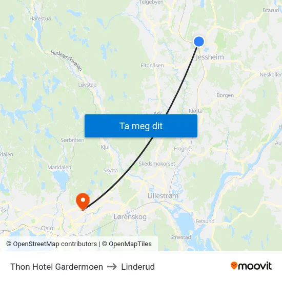 Thon Hotel Gardermoen to Linderud map