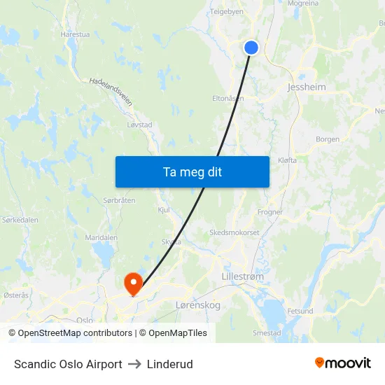 Scandic Oslo Airport to Linderud map
