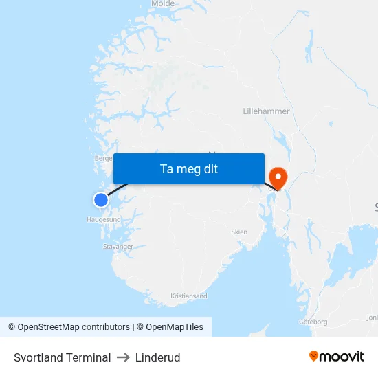 Svortland Terminal to Linderud map