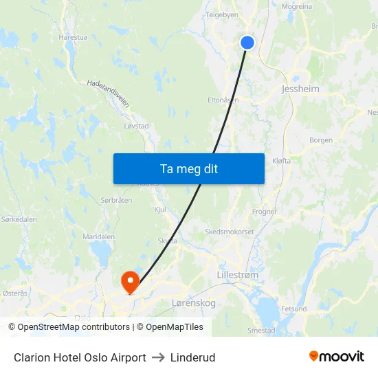 Clarion Hotel Oslo Airport to Linderud map
