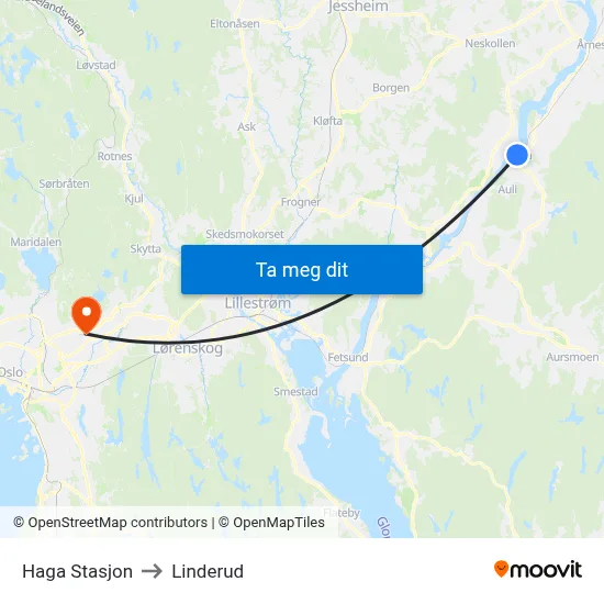 Haga Stasjon to Linderud map