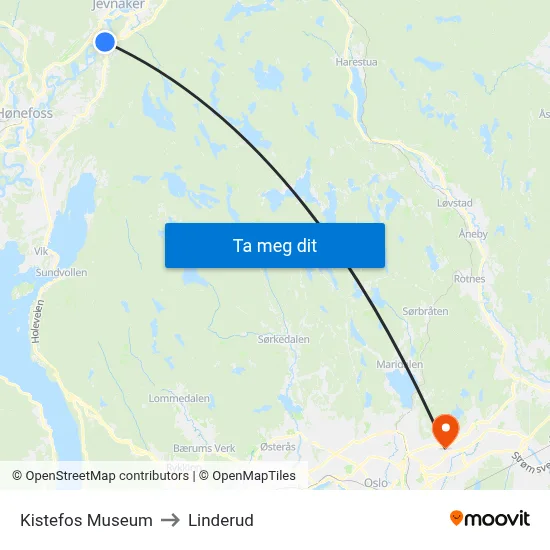 Kistefos Museum to Linderud map