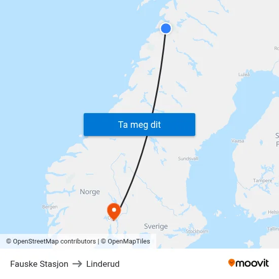Fauske Stasjon to Linderud map